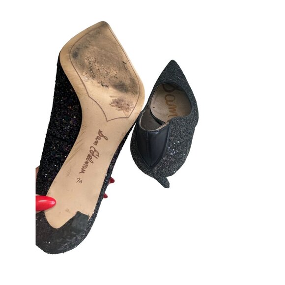 SAM EDELMAN Navy Blue Glitter Heels Size 7.5 - Picture 6 of 8